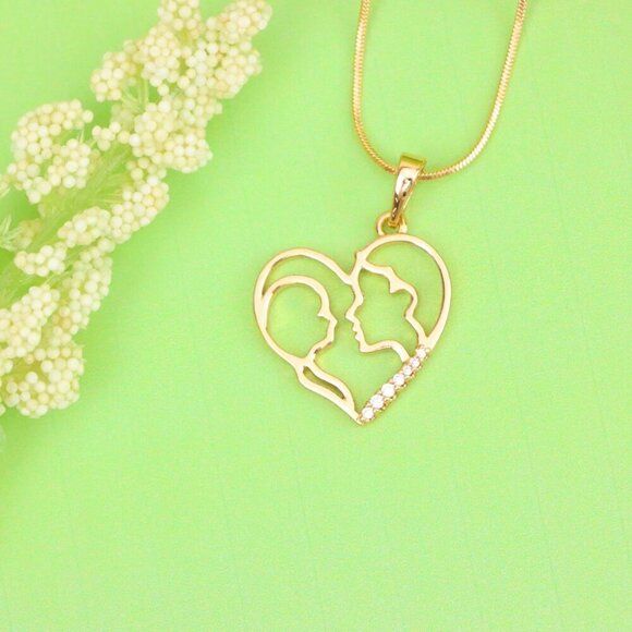 "Heart Shaped Rose Gold Pendant with Mother and Child Silhouette, XPPT1476 - Picture 13 of 13